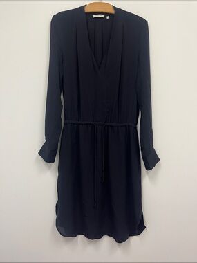 Babaton Black Silk Long-Sleeve V-Neck Drawstring Waist Dress size S